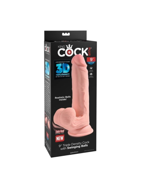 KING COCK PLUS DILDO REALISTA TRIPLE DENSIDAD CON TESTICULOS OSCILANTES 23 CM COLOR NATURAL