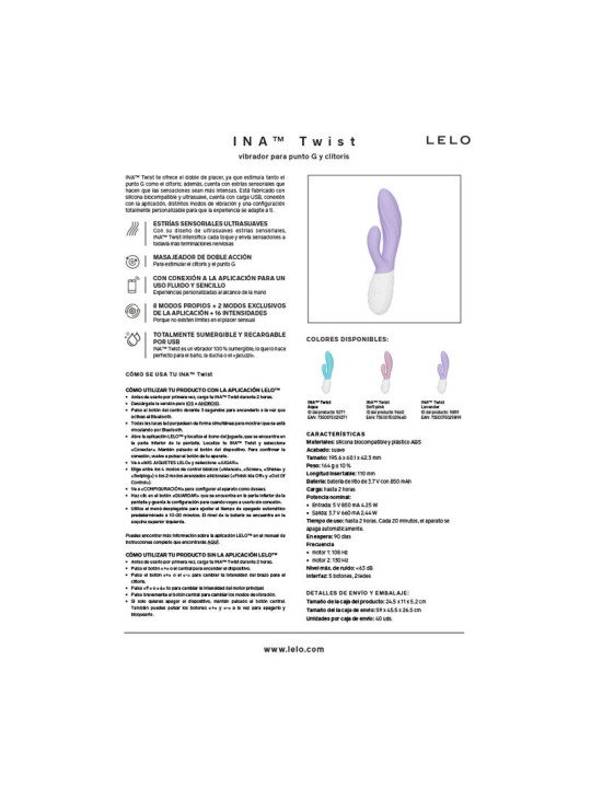 LELO INA TWIST VIBRADOR RABBIT PUNTO G Y CLITORIS ROSA
